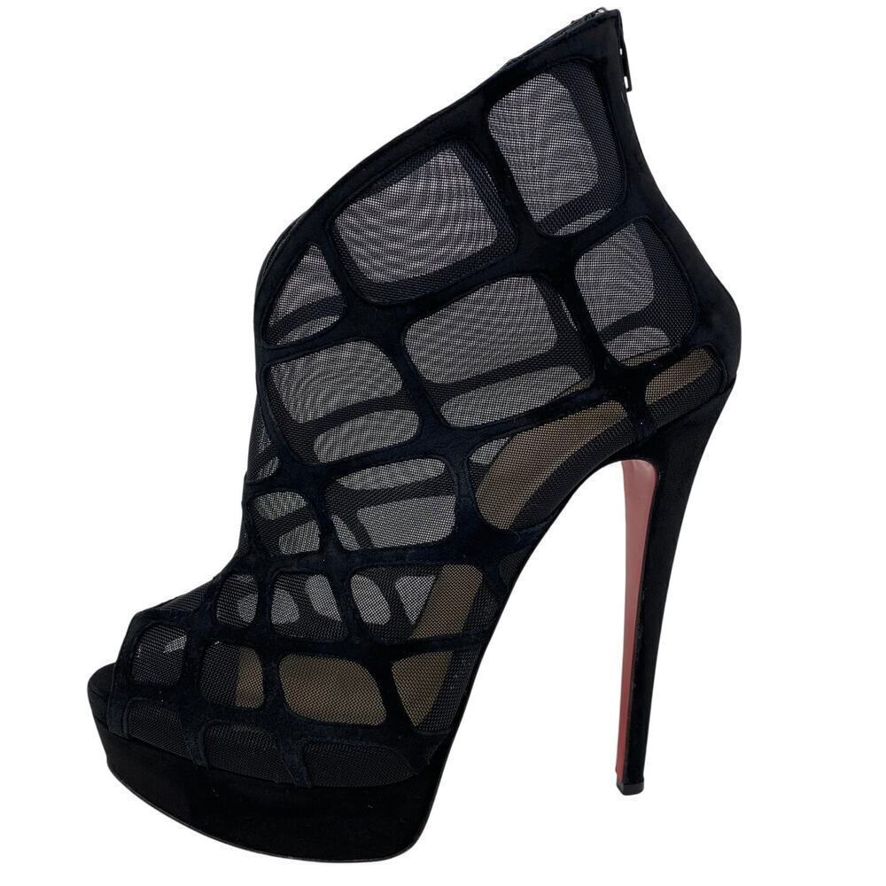 Christian Louboutin Heels Pumps Booties Black Mesh Altarakna 150 Black Suede 6.5